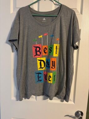 Disney Gray Short-Sleeve Tee with Color Block "Best Day Ever" Graphic